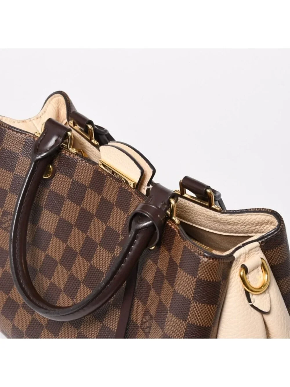 Louis Vuitton Brittany Handbag Damier Canvas Brown Beige Ebene Gold